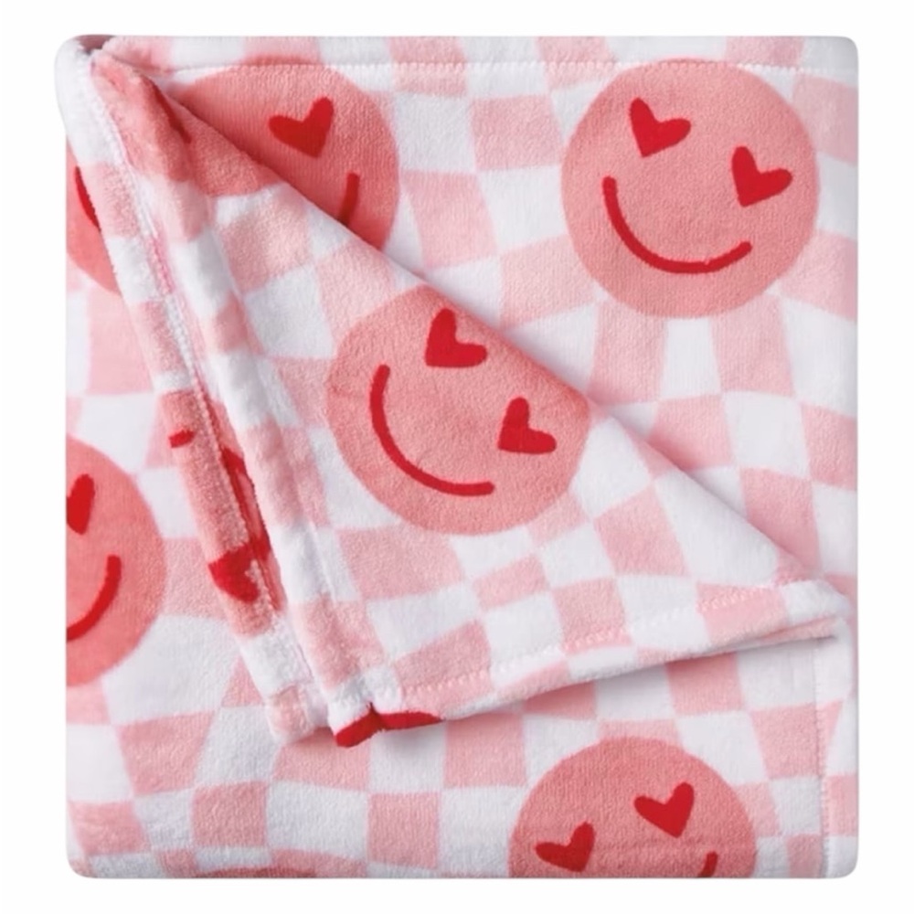 Kirkton House Pink Emoji smiley face Heart Throw Blanket